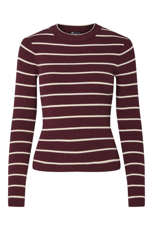 Pieces - Pcmira New Ls O-Neck Knit - 4803165 Tawny Port Birch Narrow Strikbluser 