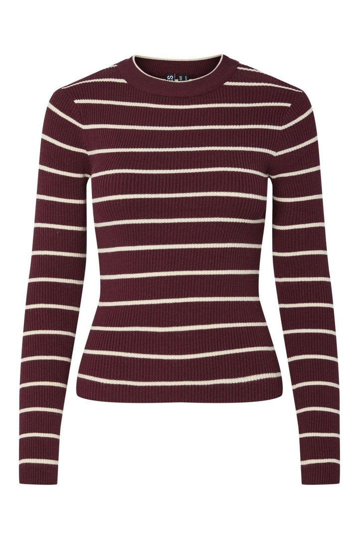 Pieces - Pcmira New Ls O-Neck Knit - 4803165 Tawny Port Birch Narrow Strikbluser 
