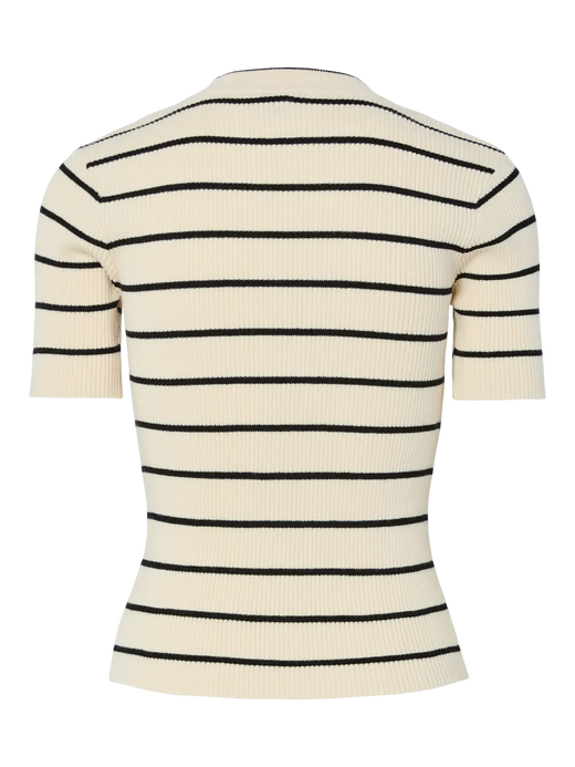 Pieces - Pcmira Ss O-Neck Knit - 4899817 Birch Black Narrow T-shirts 