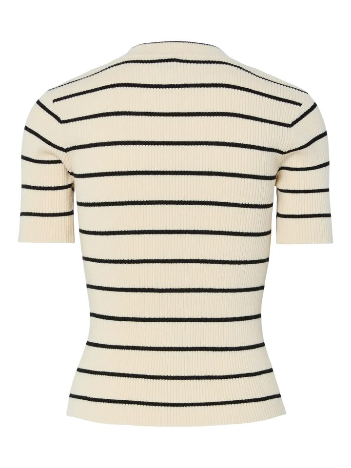 Pieces - Pcmira Ss O-Neck Knit - 4899817 Birch Black Narrow T-shirts 