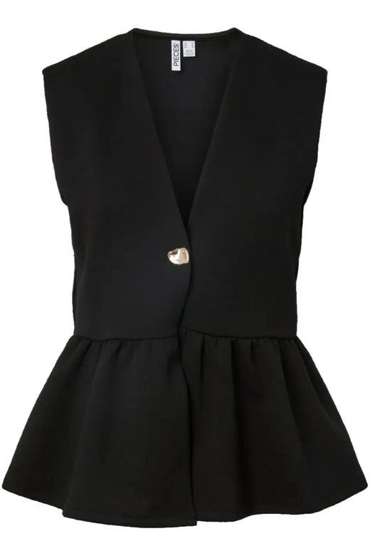 Pieces - Pcmoa Sl Button Top Pp - 5040821 Black Bluser 