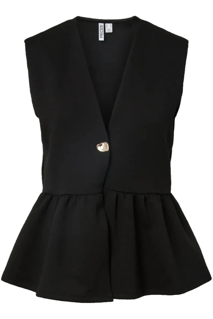 Pieces - Pcmoa Sl Button Top Pp - 5040821 Black Bluser 