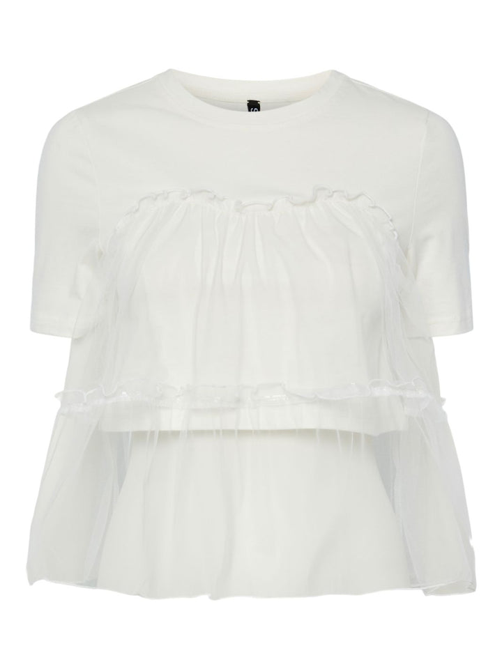 Pieces - Pcmollie Ss Tulle Tee - 4882928 Cloud Dancer