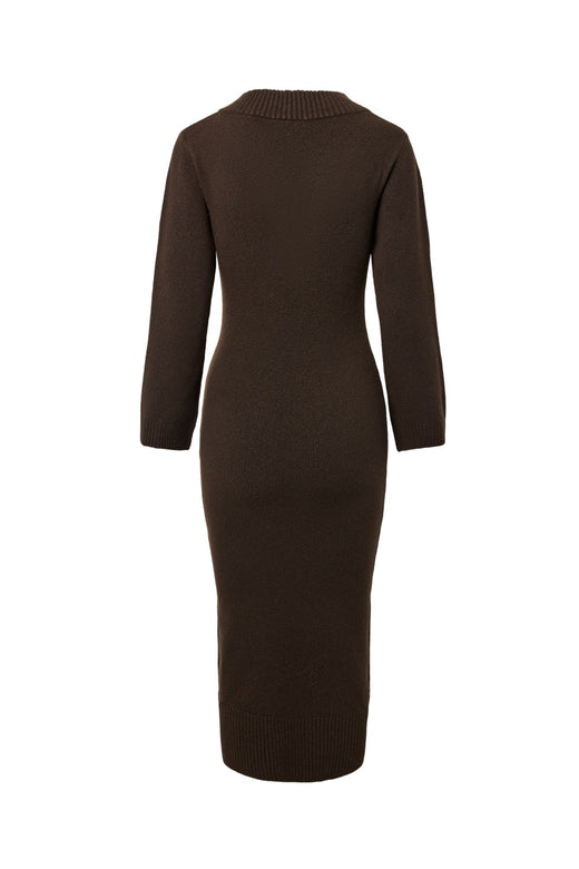 Pieces - Pcmolly Ls V-Neck Knit Dress - 5201239 Hot Fudge