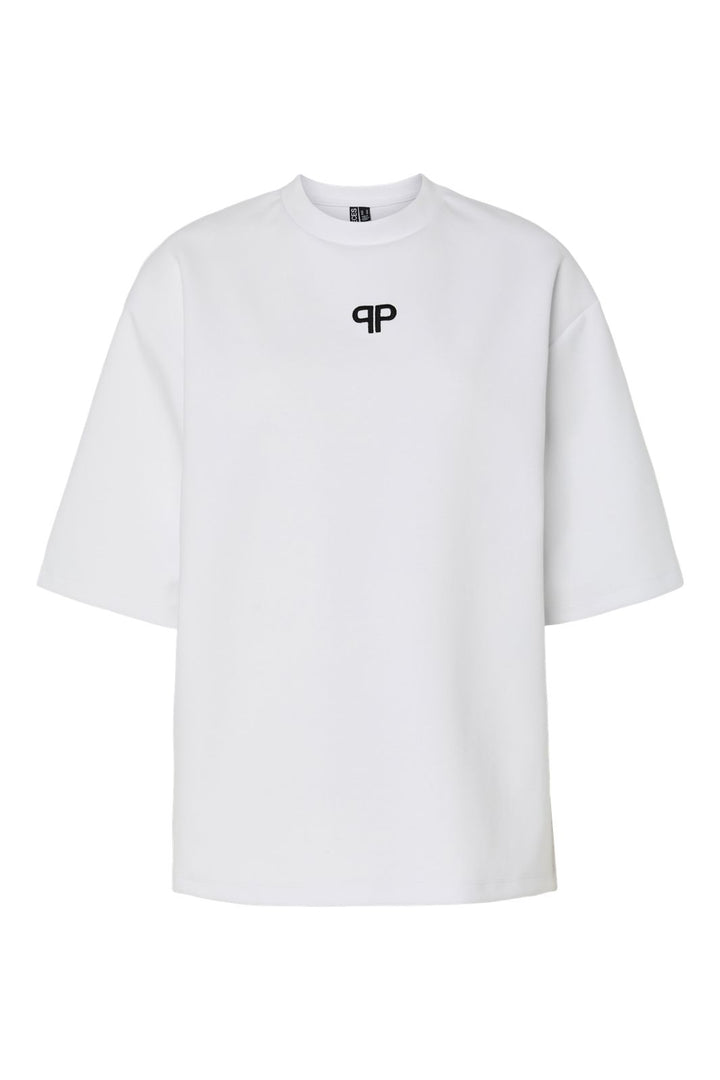 Pieces - Pcmuna Ss O-Neck Oversize Tee - 4864327 Bright White Black Embroidery
