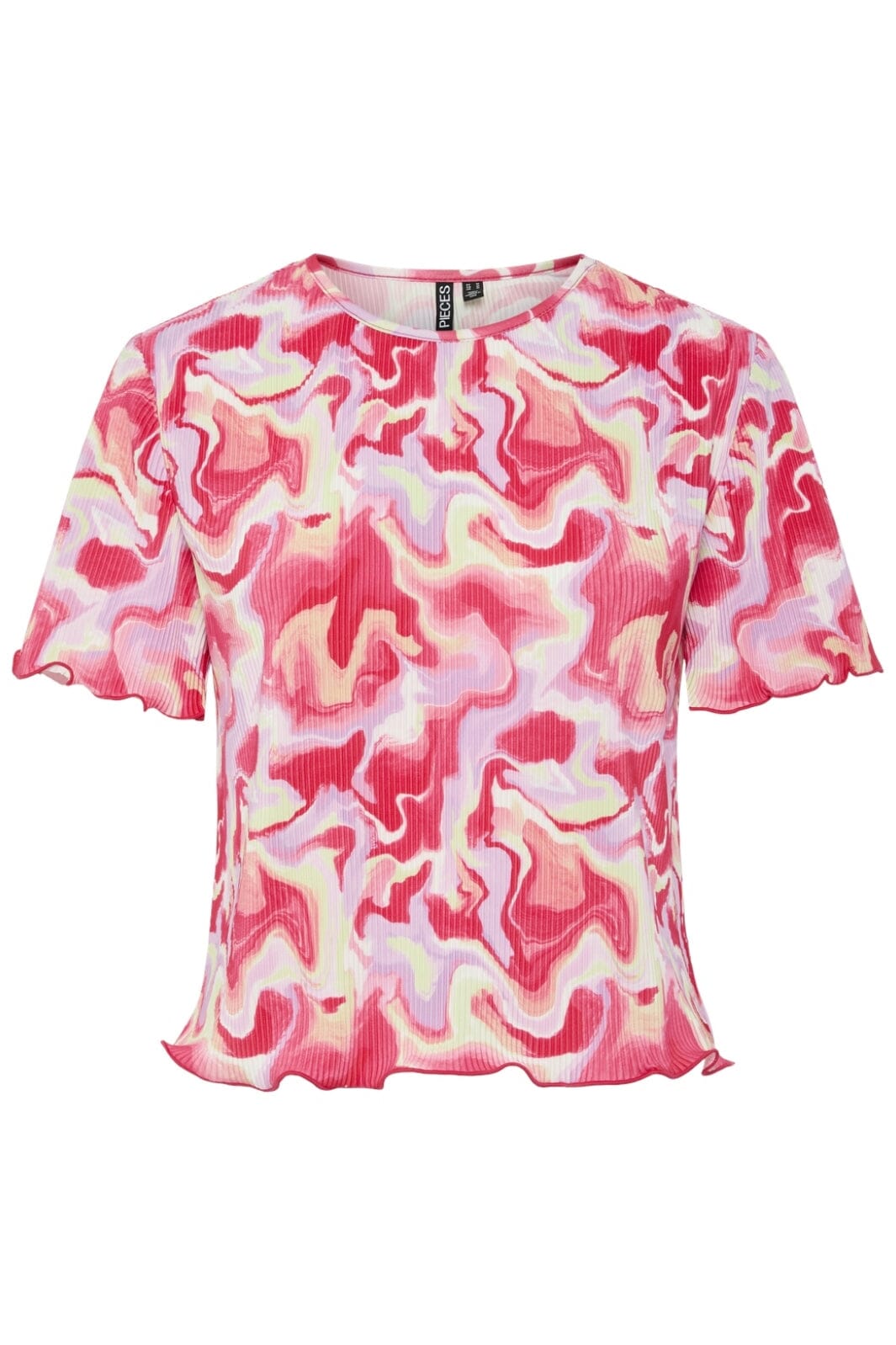 Pieces - Pcmuna Ss Top Pb - 4553350 Hot Coral Abstract T-shirts 