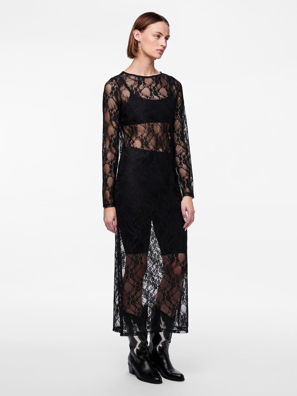 Pieces - Pcnacy Ls Ankle Lace Dress - 4566020 Black Kjoler 