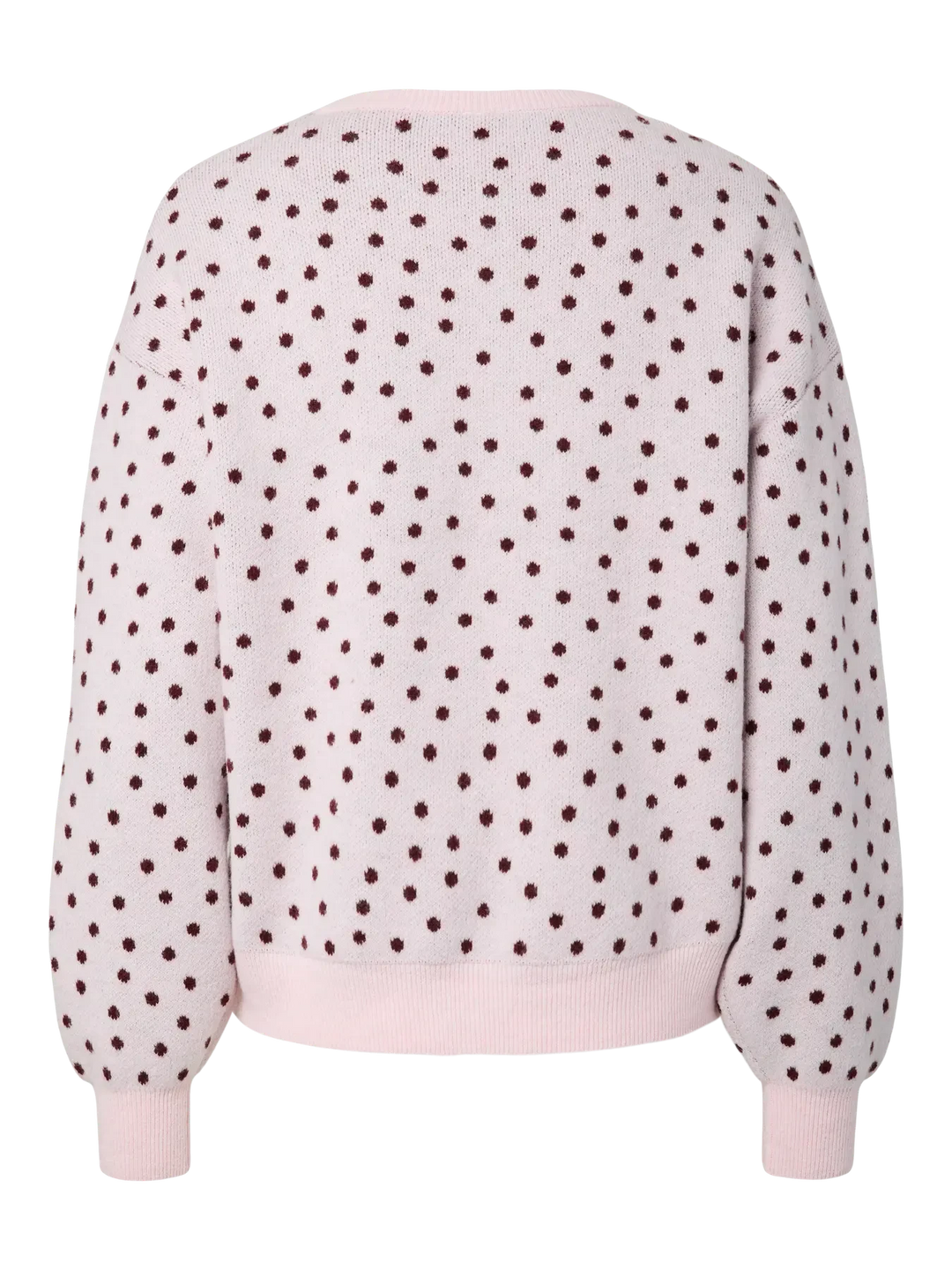 Pieces - Pcnancy Ls O-Neck Dot Knit - 5098308 Roseate Spoonbill Winetasting Dots Strikbluser 