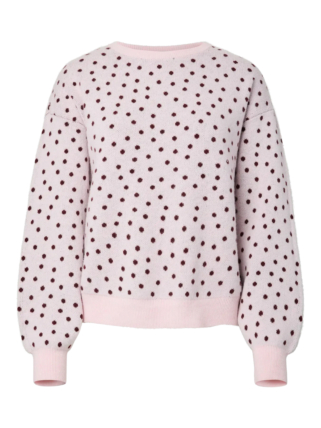 Pieces - Pcnancy Ls O-Neck Dot Knit - 5098308 Roseate Spoonbill Winetasting Dots Strikbluser 