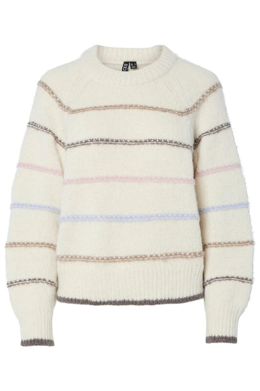 Pieces - Pcnelia Ls O-Neck Knit - 4803220 Birch Grei/More/Dapi/Blaven Strikbluser 