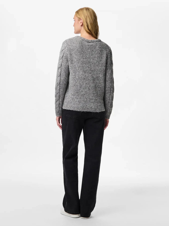 Pieces - Pcnina Ls V-Neck Knit - 4799696 Medium Grey Melange Strikbluser 