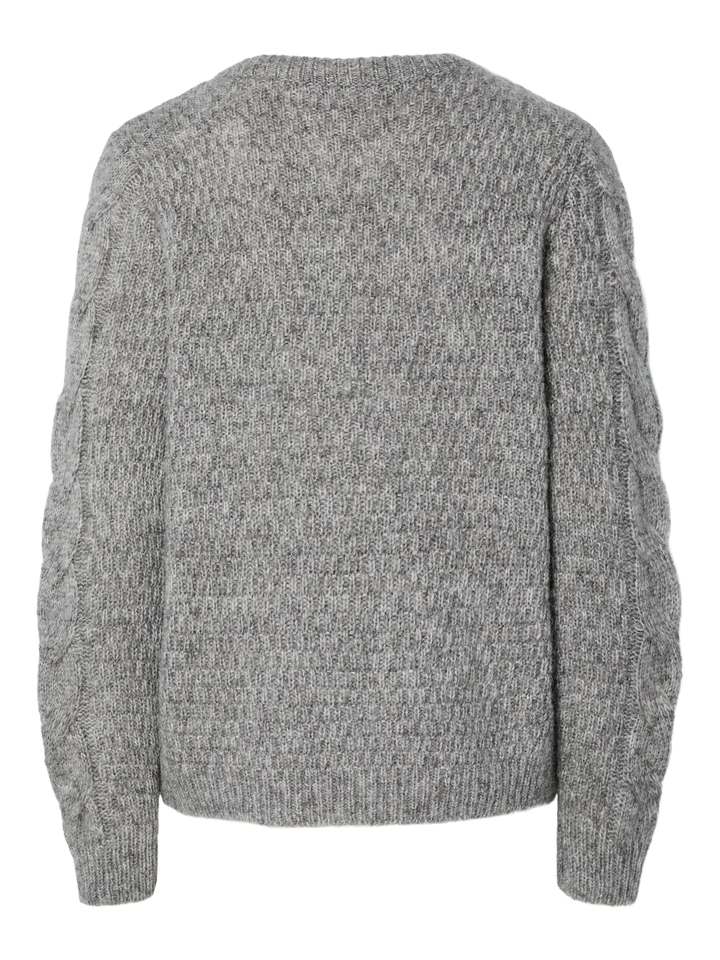 Pieces - Pcnina Ls V-Neck Knit - 4799696 Medium Grey Melange Strikbluser 