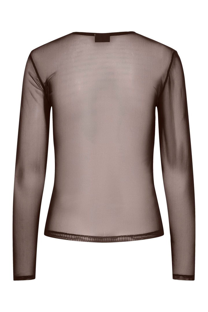 Pieces - Pcninni Ls Mesh Top - 5100655 Hot Fudge
