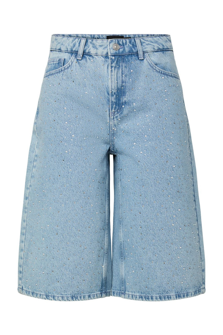 Forudbestilling - Pieces - Pcnoel Denim Jorts Pp - 4936543 Light Blue Denim Rhine Stones