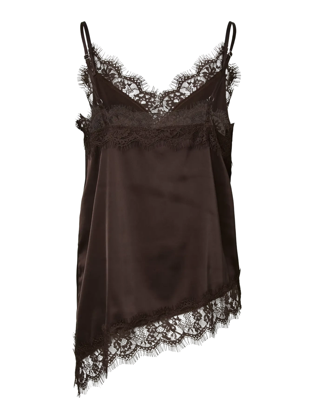 Pieces - Pcnomi Strap Satin Lace Top - 5072978 Hot Fudge Toppe 