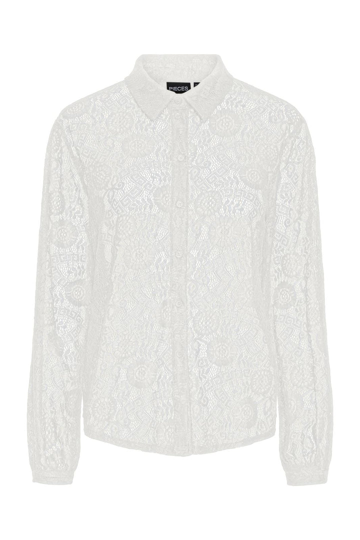 Pieces - Pcolline Ls Lace Shirt - 4634038 Cloud Dancer