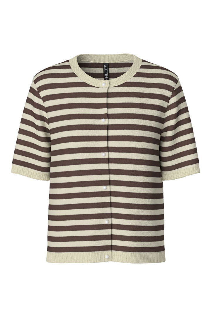 Pieces - Pcorina Ss Stripe Knit Cardi Pwp - 4870442 Hot Fudge Birch