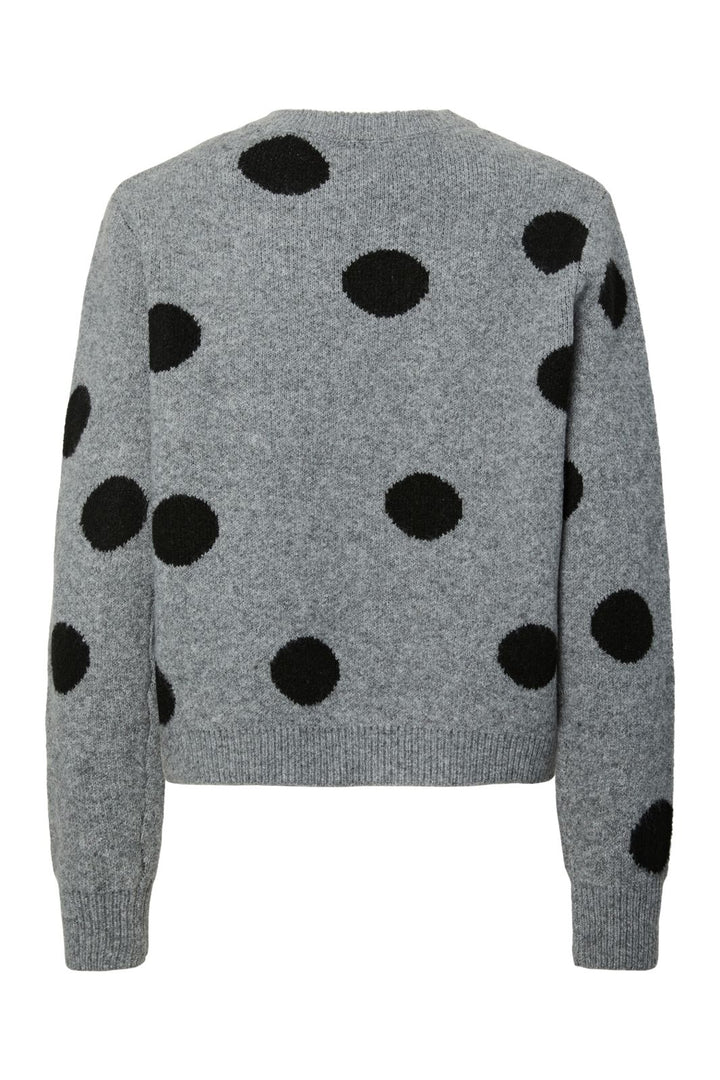 Pieces - Pcosla Ls O-Neck Knit Pullover - 4993185 Medium Grey Melange Black Dots
