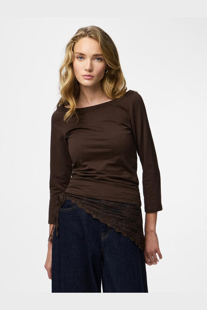 Pieces - Pcphoebe 3/4 Boatneck Top - 5083334 Hot Fudge