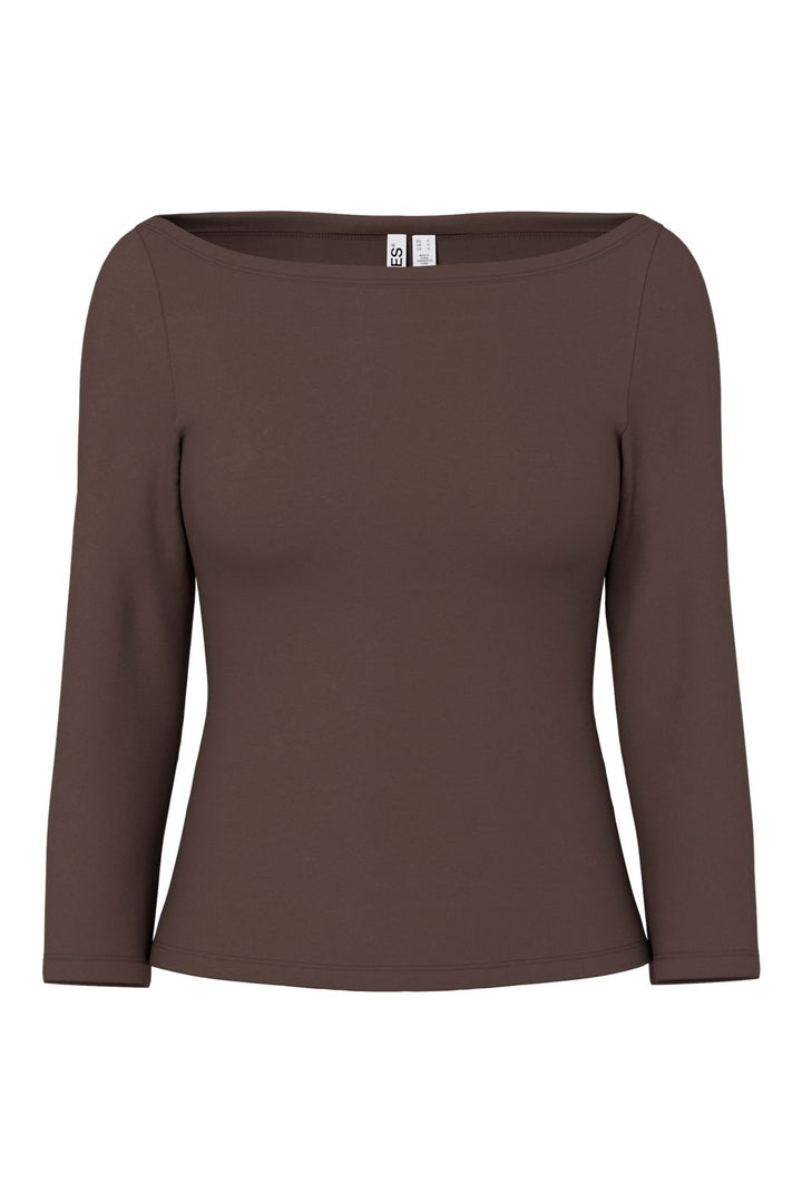 Pieces - Pcphoebe 3/4 Boatneck Top - 5083334 Hot Fudge
