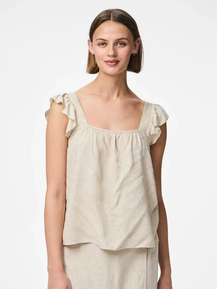 Pieces - Pcpia Sl Top - 4764611 Birch Melange Toppe 
