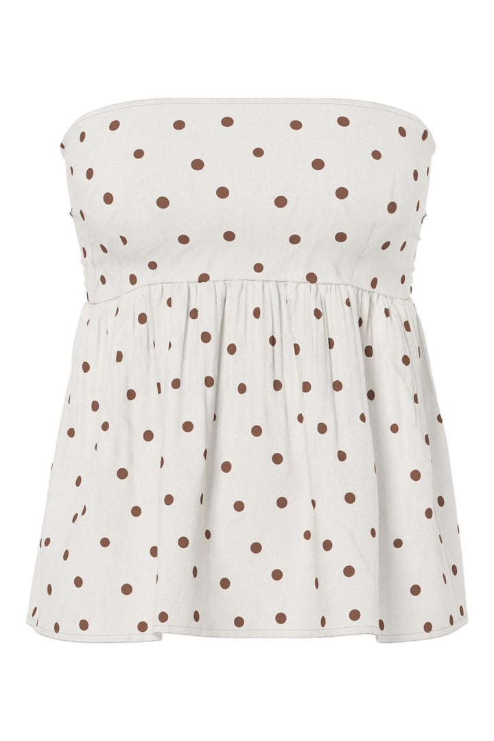Pieces - Pcpia Strapless Top - 5082871 Birch Downtown Brown Polka Dots