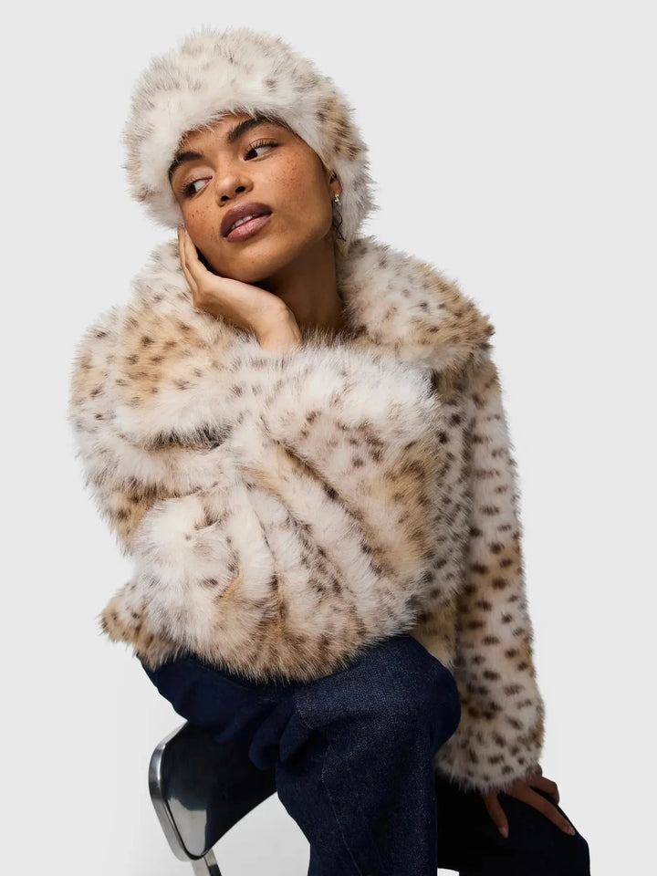 Pieces - Pcplush Short Fluffy Jacket - 5023207 Cloud Dancer Leopard Jakker 