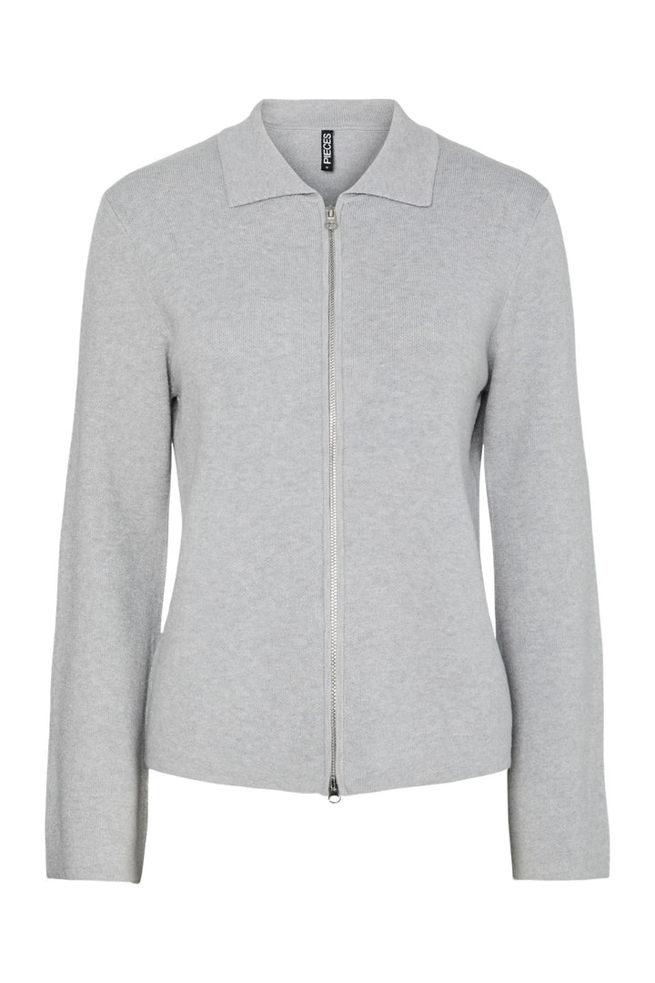 Pieces - Pcraja Ls Zip Knit Cardigan - 4890824 Light Grey Melange