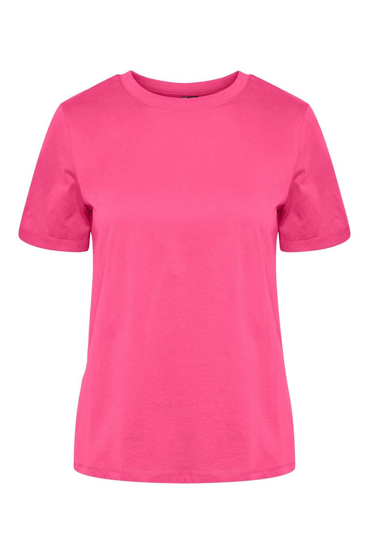 Pieces - Pcria Ss Fold Up Solid Tee - 3969196 Shocking Pink