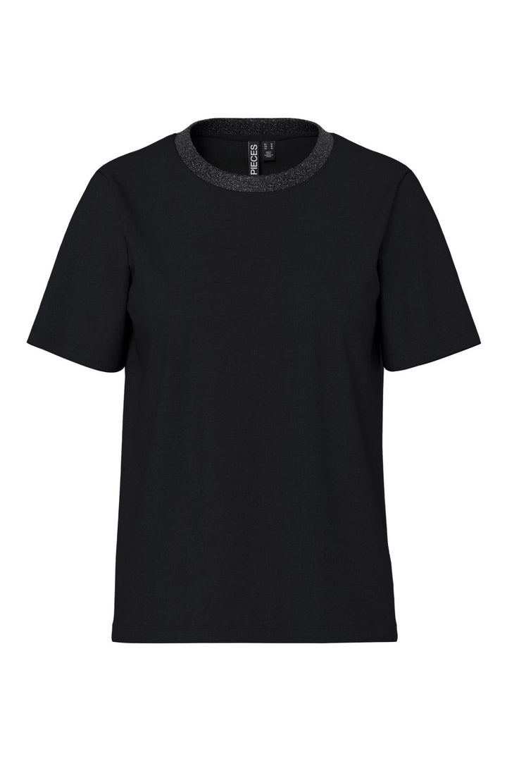 Pieces - Pcria Ss Lurex Neck Tee - 4991578 Black Lurex Rib