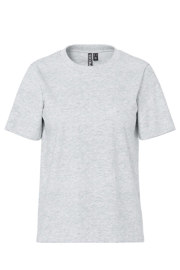 Pieces - Pcria Ss Lurex Neck Tee - 4991581 Light Grey Melange Lurex Rib