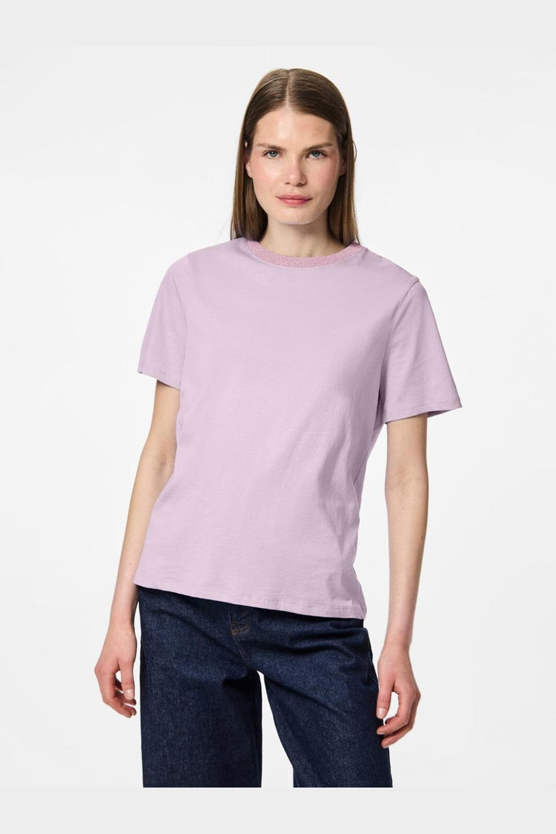 Pieces - Pcria Ss Lurex Neck Tee - 5005605 Winsome Orchid Lurex Rib