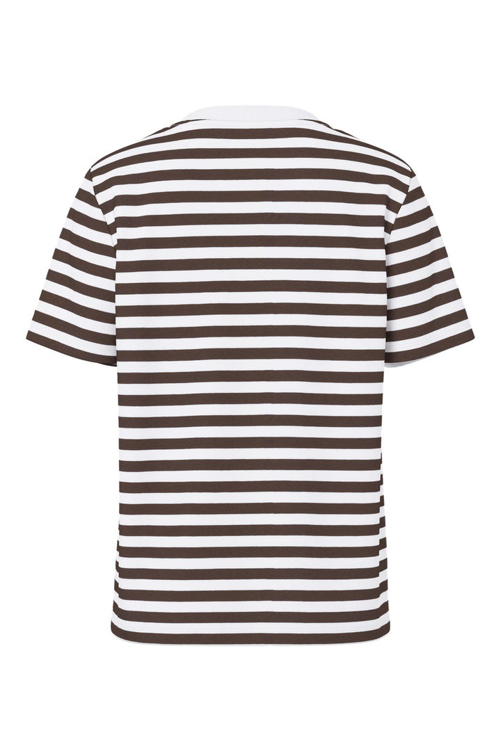 Pieces - Pcria Ss Tee Stripes - 5048825 Hot Fudge Bright White