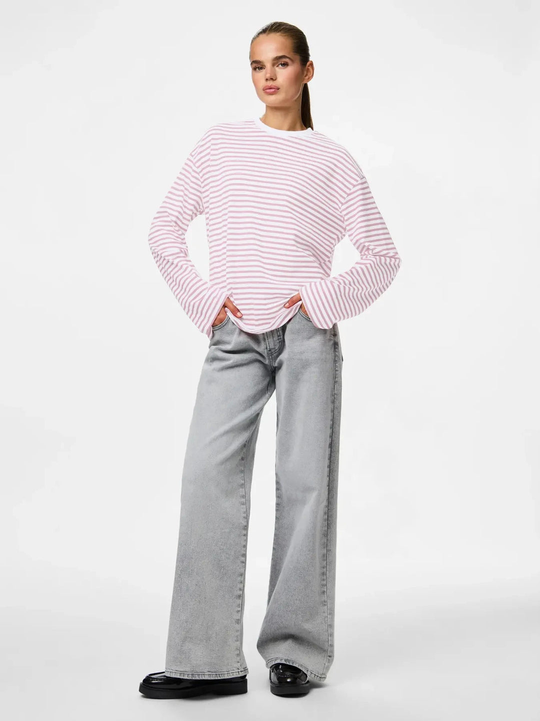 Pieces - Pcsadie Ls Top - 5090856 Bright White Roseate Spoonbill T-shirts 