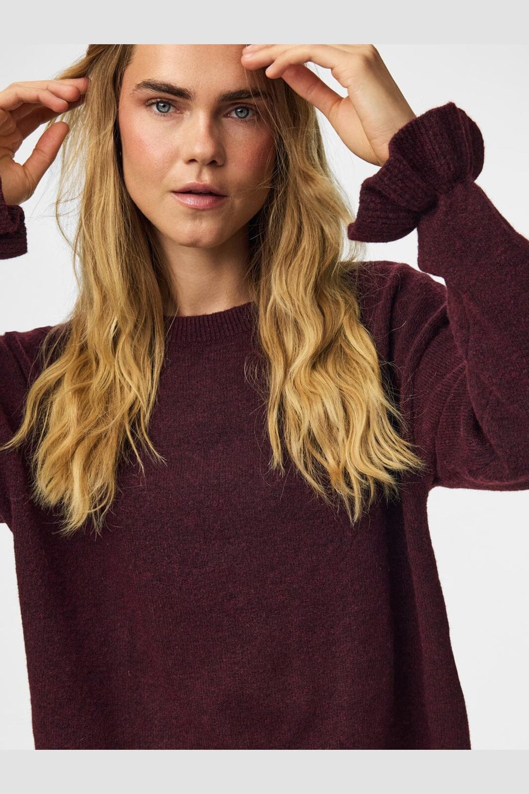 Pieces - Pcsally Ls Frill Cuff Knit - 5087233 Winetasting Melange