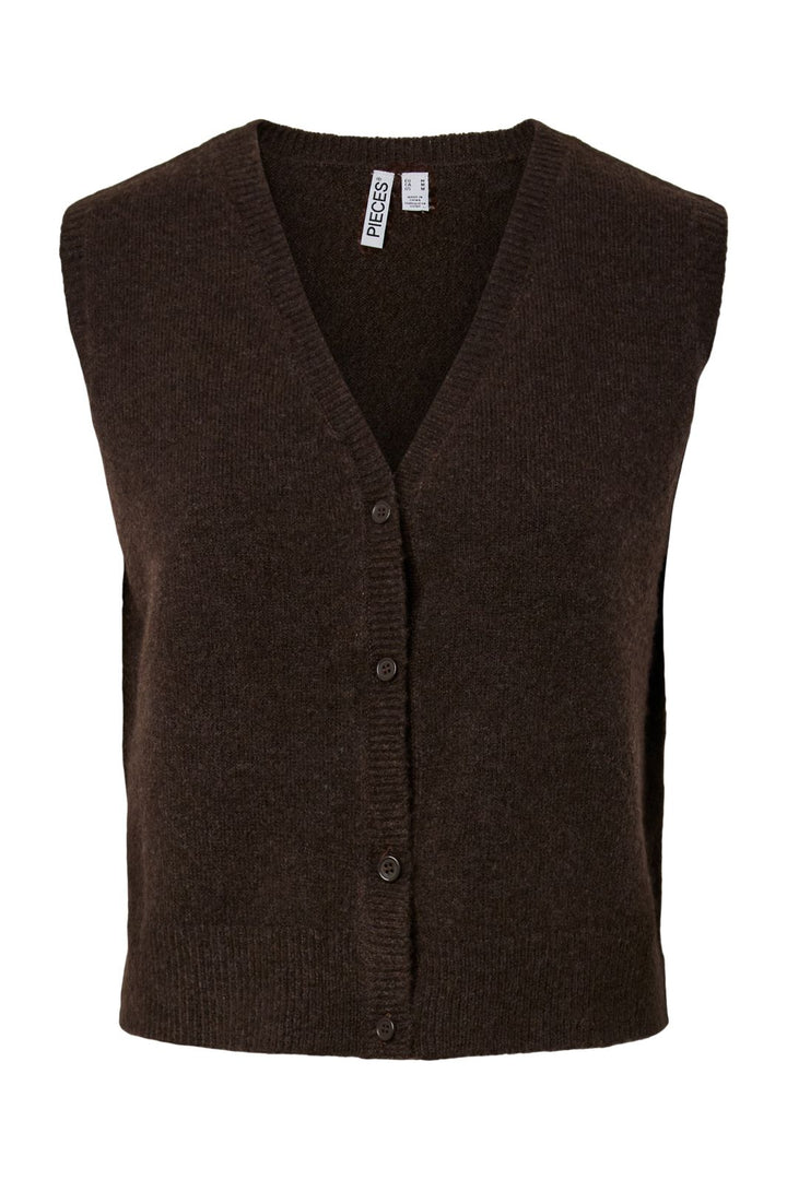 Pieces - Pcsally Sl V-Neck Knit Vest - 5105005 Hot Fudge Melange
