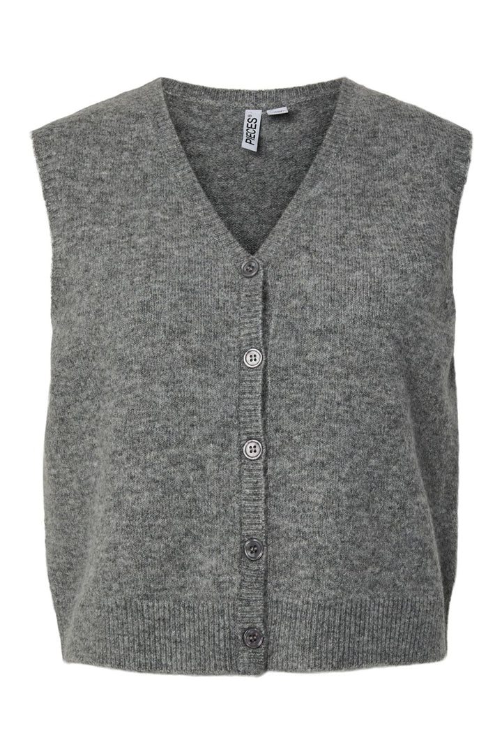 Pieces - Pcsally Sl V-Neck Knit Vest - 5105007 Medium Grey Melange