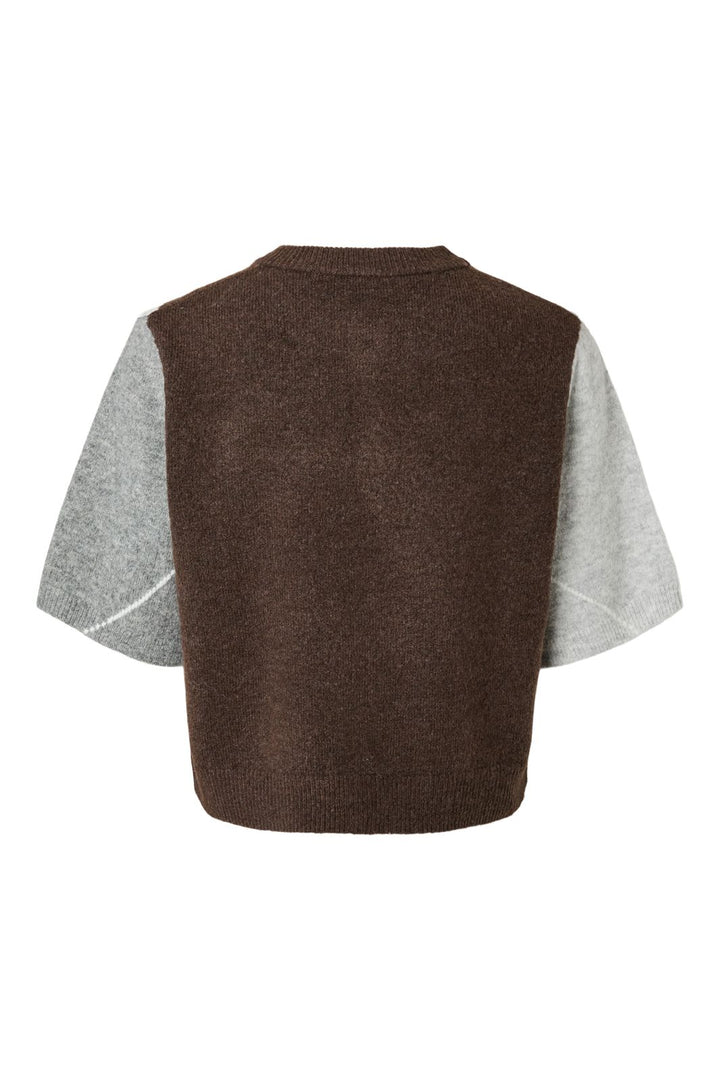 Pieces - Pcsally Ss Knit Check Cardigan - 5133918 Hot Fudge Grey/Birch