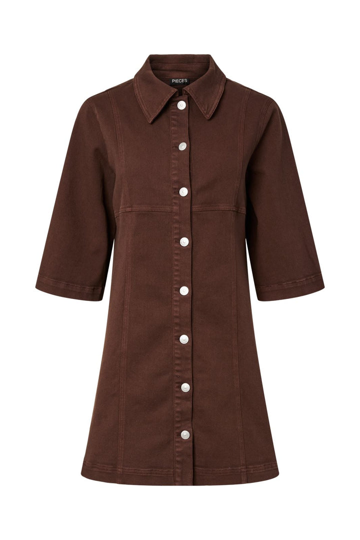 Pieces - Pcsalume 3/4 Denim Dress - 5050085 Chicory Coffee