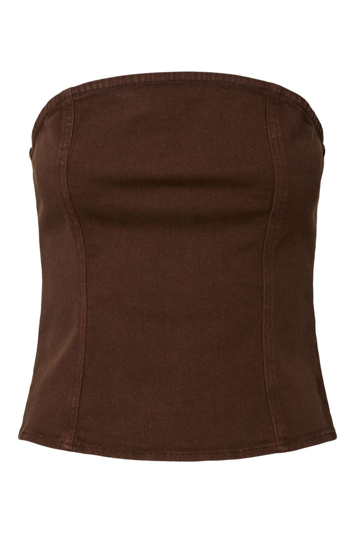 Pieces - Pcsalume Denim Corset Top - 5011108 Chicory Coffee