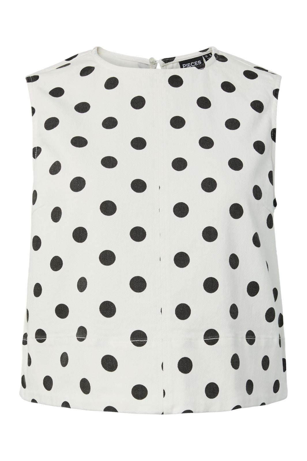Pieces - Pcsalume Sl Denim Top - 5069484 Bright White Black Dots