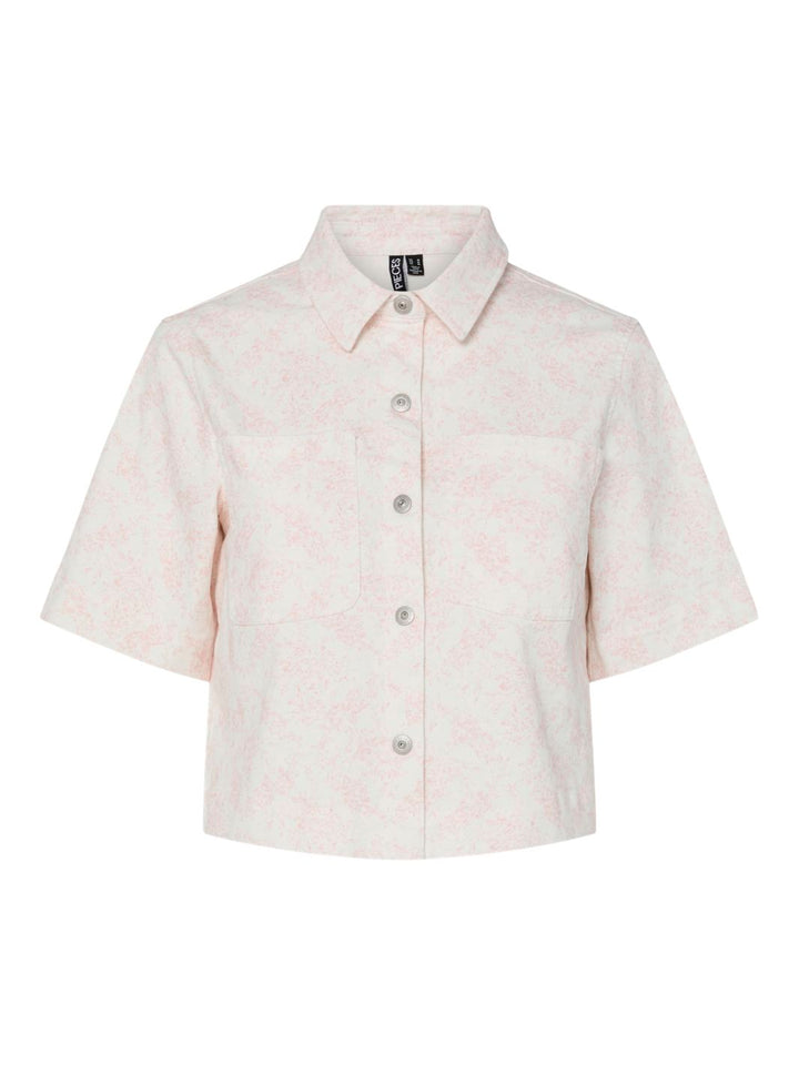 Pieces - Pcsalume Ss Denim Shirt - 4701726 Egret Flower