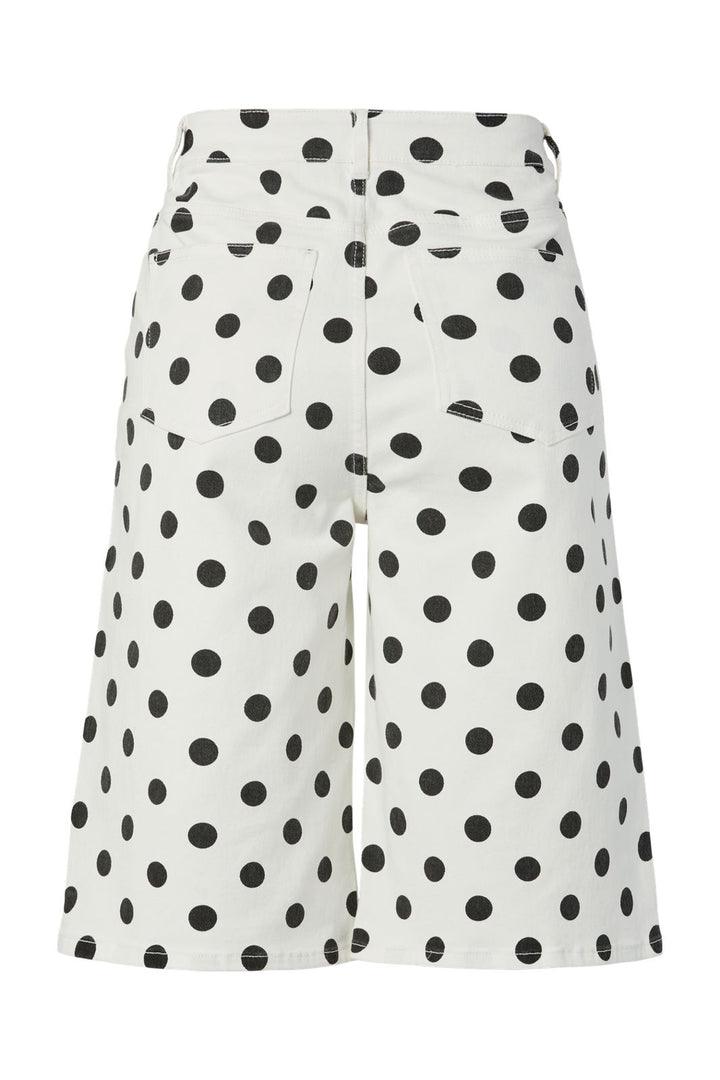 Pieces - Pcsalume Wide Denim Shorts - 5069488 Bright White Black Dots