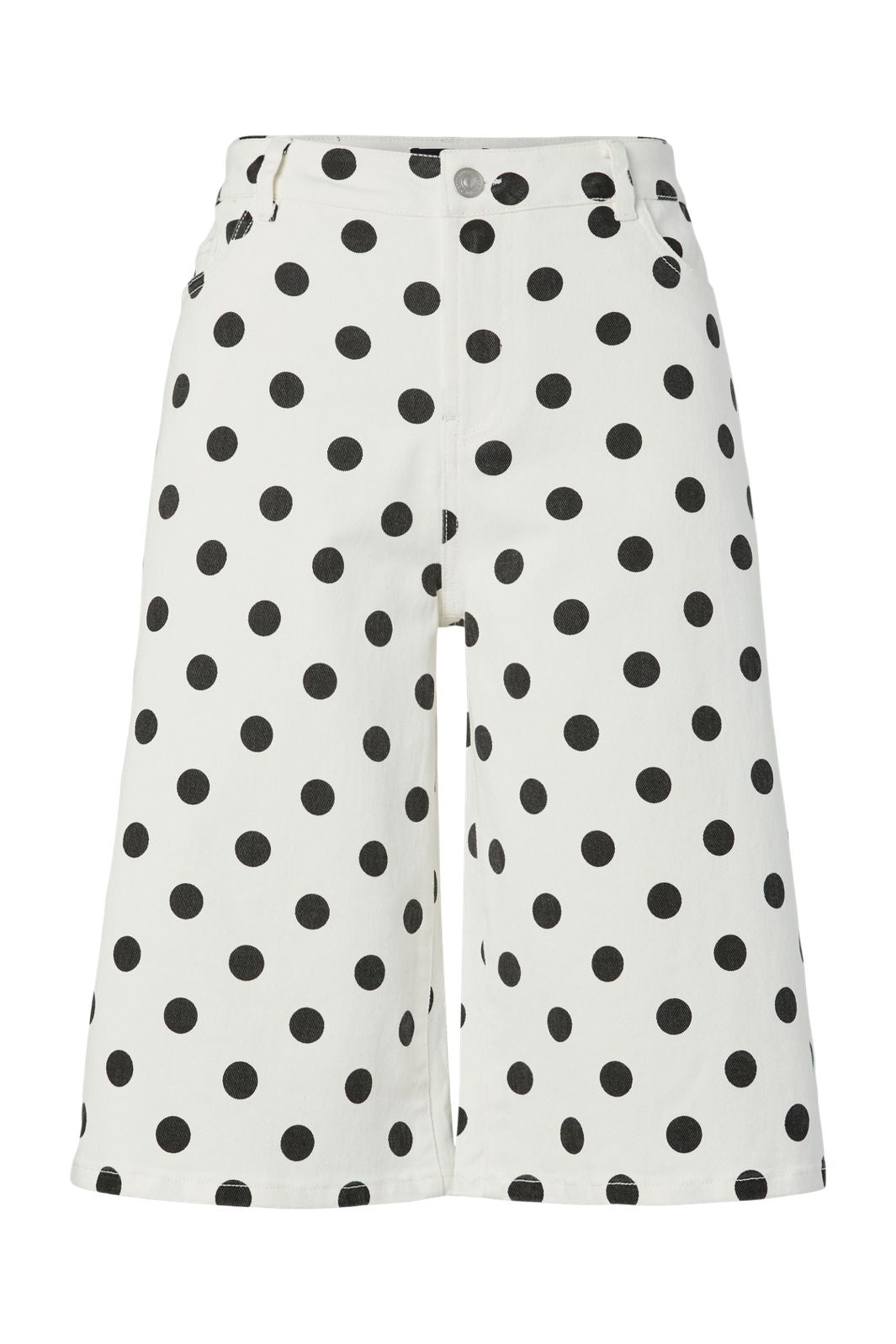 Pieces - Pcsalume Wide Denim Shorts - 5069488 Bright White Black Dots