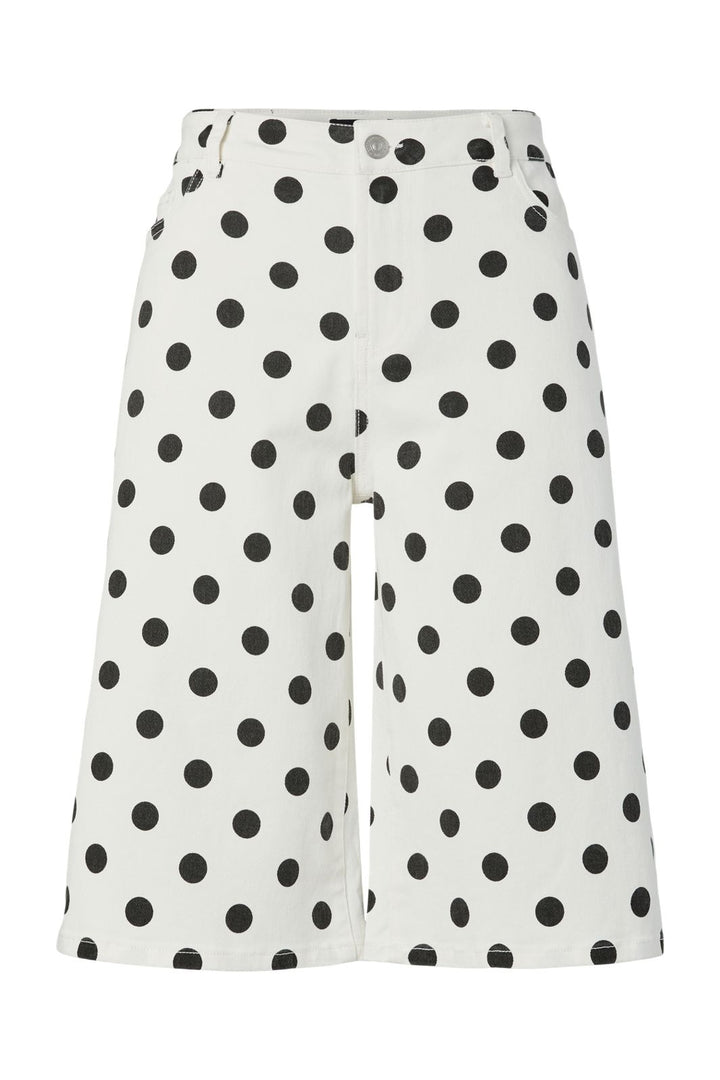Pieces - Pcsalume Wide Denim Shorts - 5069488 Bright White Black Dots