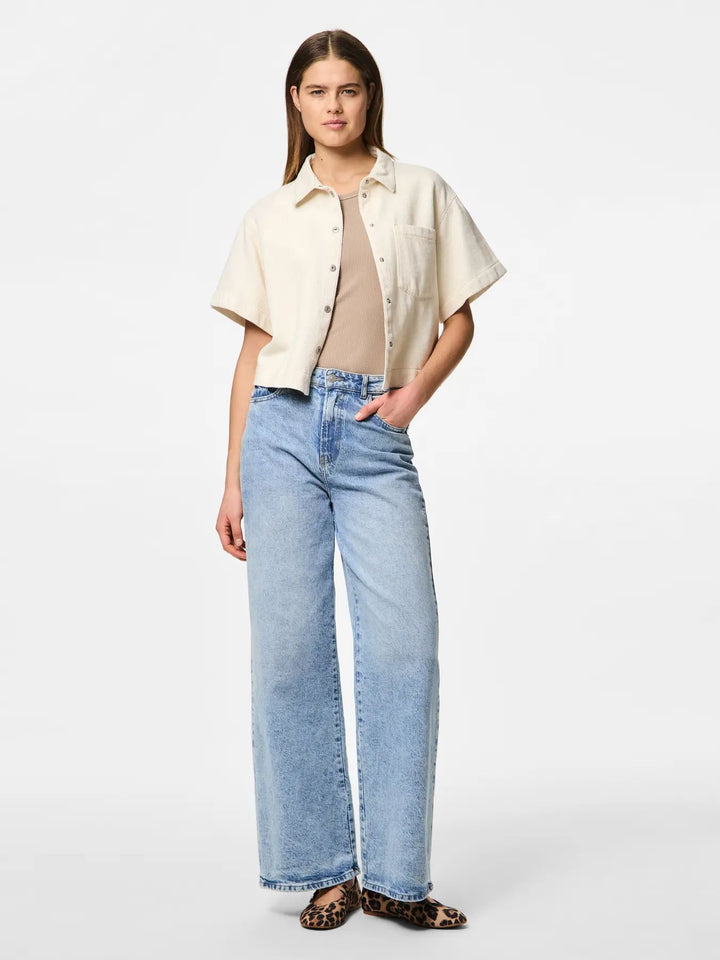 Pieces - Pcsavanna Ss Denim Shirt - 4701774 Raw Cotton Skjorter 