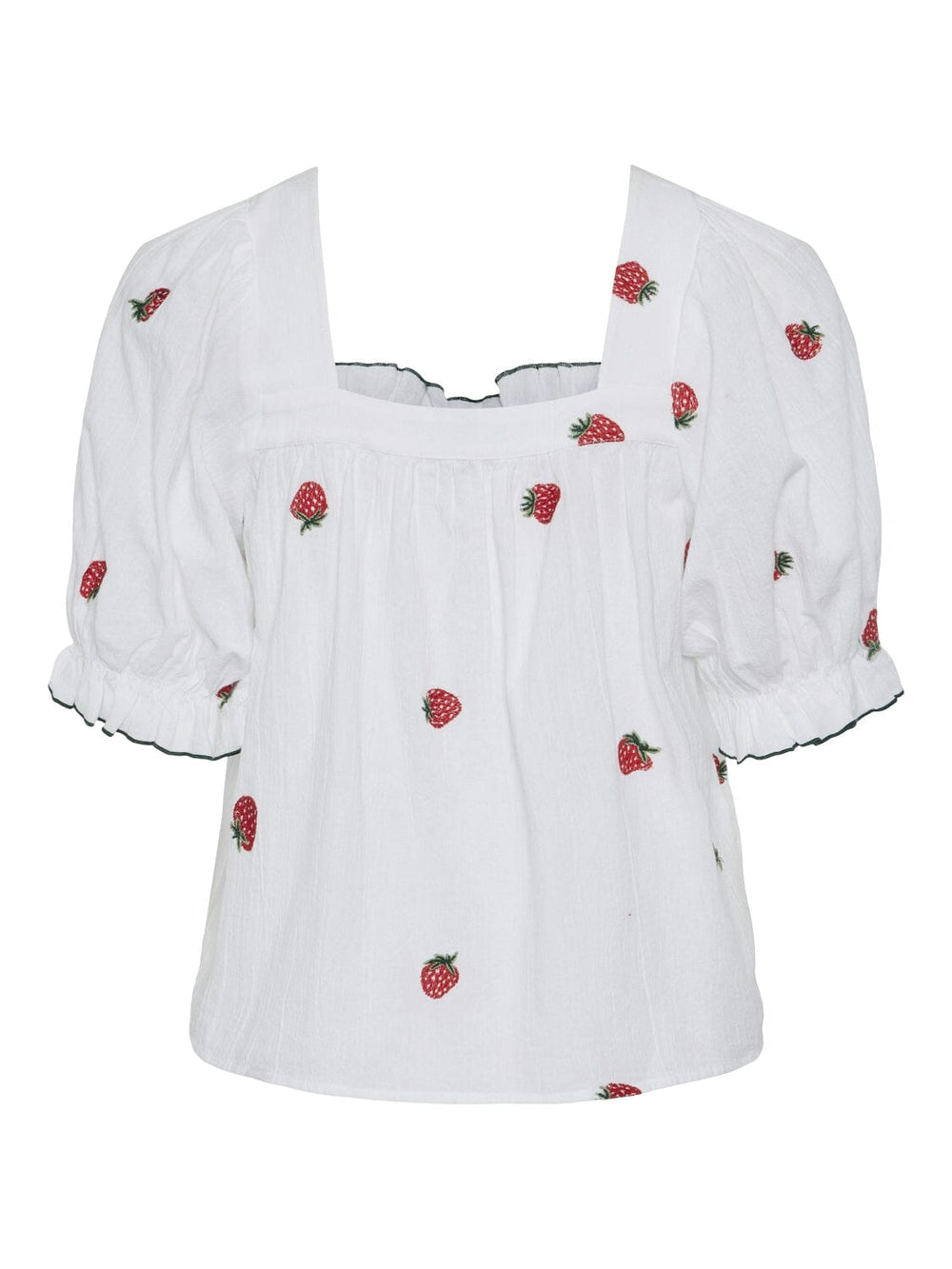 Pieces - Pcselena Ss Square Neck Top - 4625481 Bright White Strawberries T-shirts 