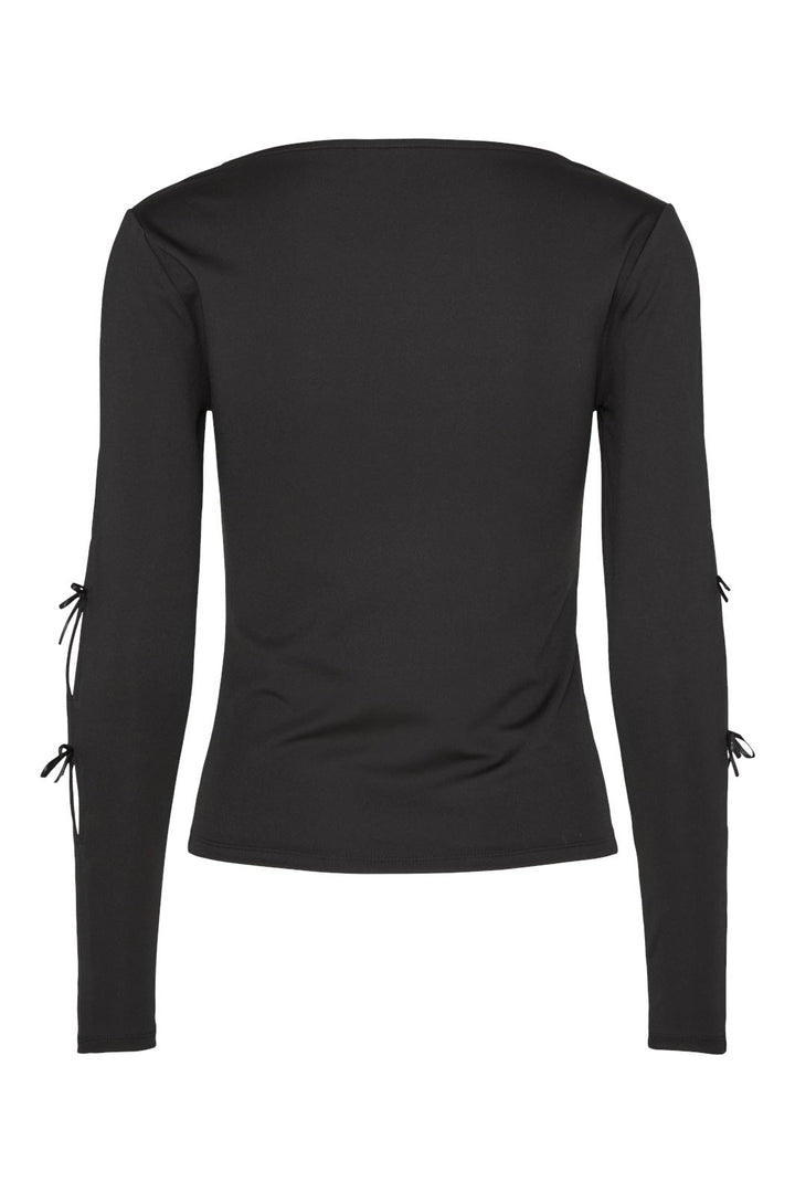 Pieces - Pcselina Ls O-Neck Bow Top - 4705681 Black