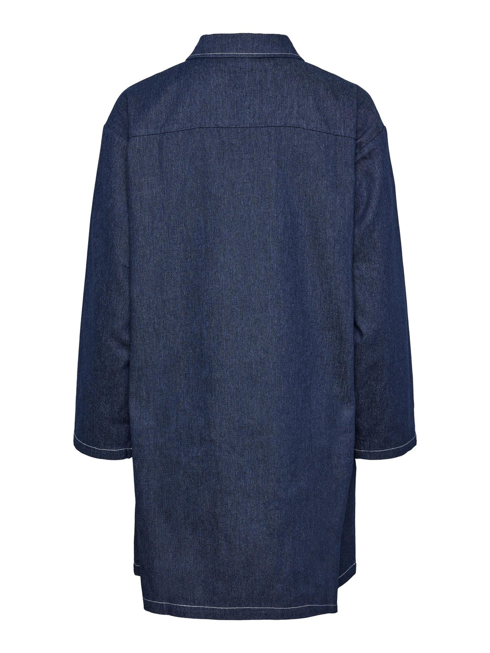 Pieces - Pcshirley Ls Short Denim Dress - 4523434 Dark Blue Denim White Contrast Stiching Kjoler 