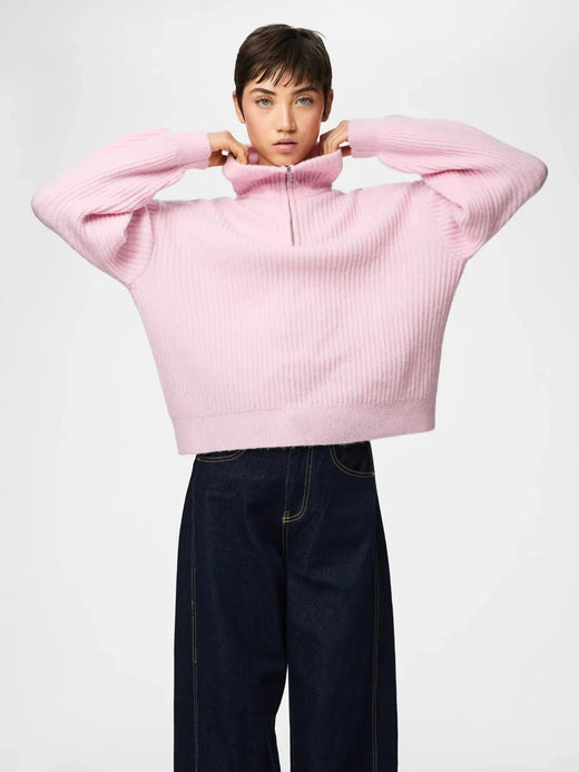 Pieces - Pcsilly Ls Half Zip Knit - 5099227 Roseate Spoonbill Melange Strikbluser 